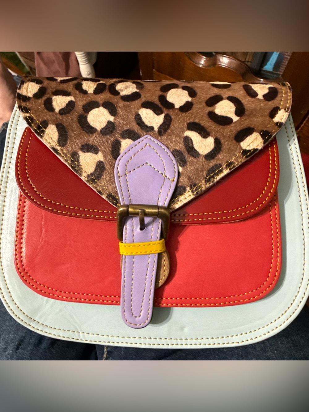 Colorful Animal Print Colorblock Shoulder Bag with Buckle Accent for Women